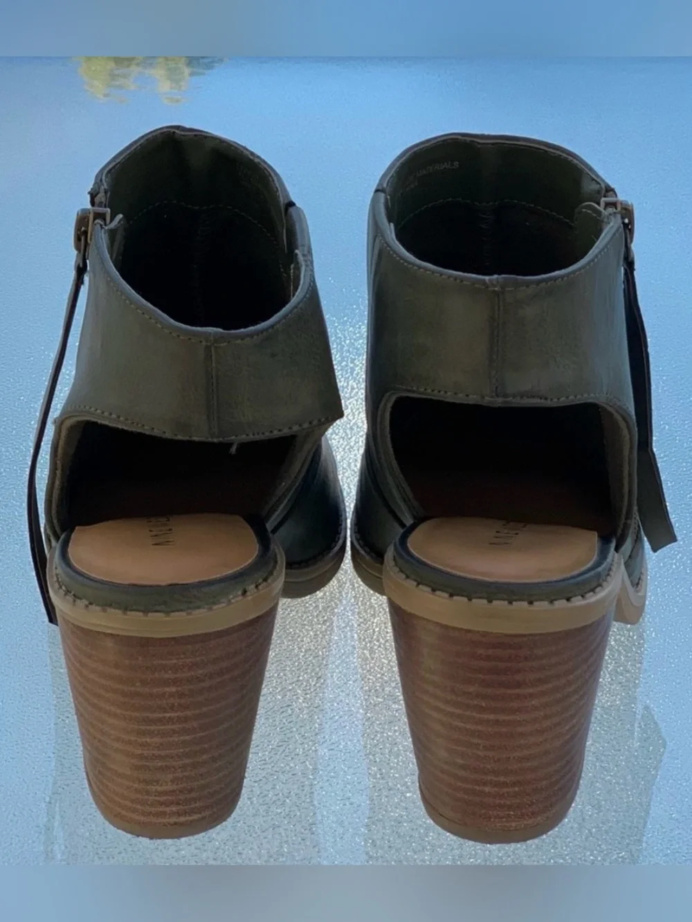 Nine West Livia 3Y Olive Green Sling Back High Heel Faux Leather Booties ~ 7.5